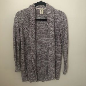 Burgundy and White Open-Front Knit Cardigan